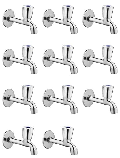 Spazio Stainless Steel Crown Collection Long Body Taps (Pack of 11) Bathroom/Kitchen Taps Foam Flow Water with Wall Flange Chrome Plated Brass Disc, Bib Tap Faucet (Wall Mount Installation Type)