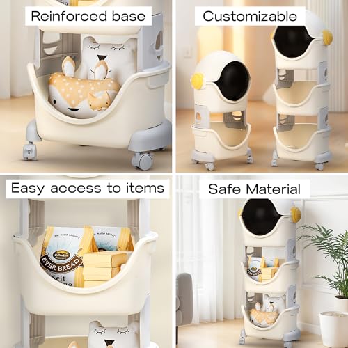Image of BAYBEE Plastic Astro Storage Organizer Wardrobe for Clothes, Korner Baby Bookshelf with Detachable 3 Level Storage Box, Wheel Locking Mechanism, Kids Toys Storage Organiser for Babies, White