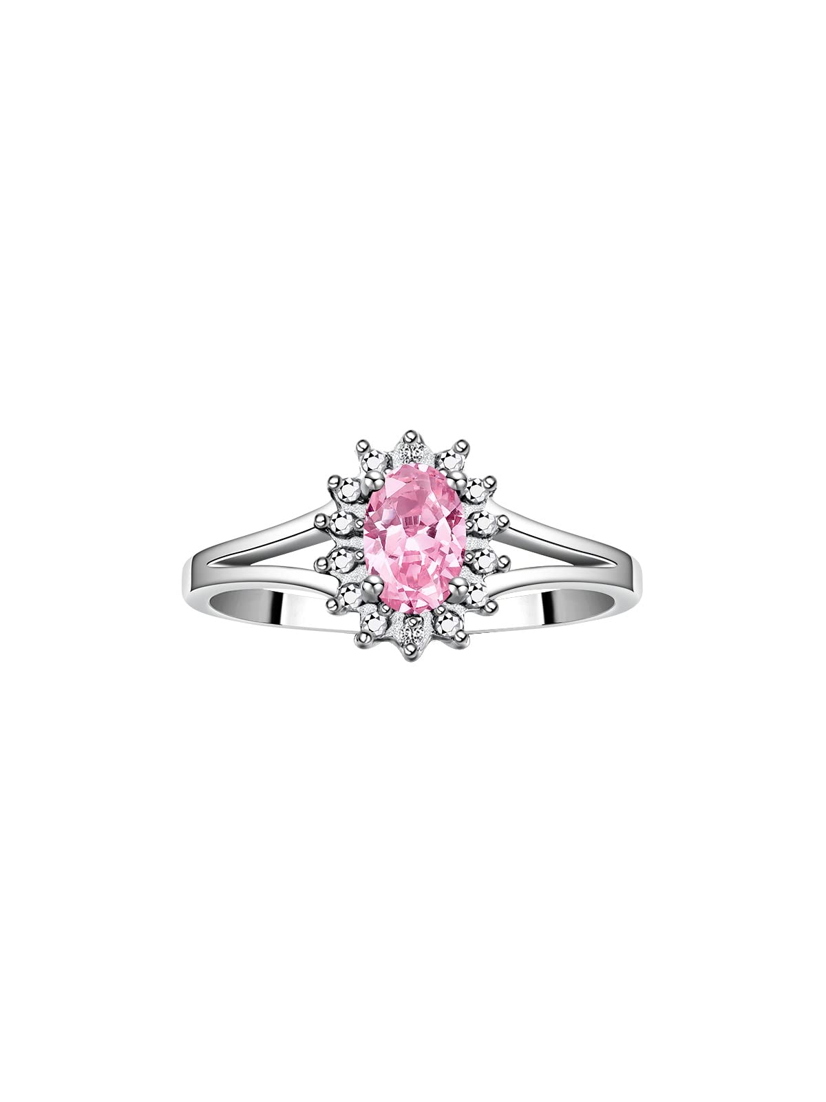 Rylos Halo Ring: Diamond Birthstone with 6X4MM Oval Gemstone - Women's Jewelry in Sterling Silver - Stunning Diamond Ring Sizes 5-10
