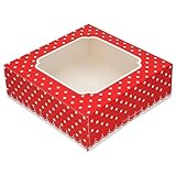 MAKOLO 20 Pack Bakery Boxes with Window Small 6x6x2 inch for Cookie, Candy, Pastry, Brownie, Chiffon Cake, Tart, Pie, Waffle (Red-Polka Dot)