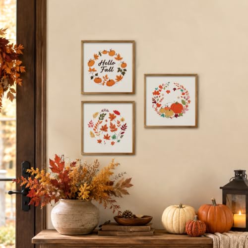 Image of 5 Sets Fall Embroidery Kits for Beginners, Autumn Pumpkins and Maple Leaves Embroidery Starter Kit for Adults Thanksgiving Gifts with Stamped Pattern DIY Needlepoint Kit Cross Stitch Set with 2 Hoops