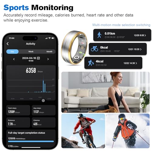 Image of Smart Ring Health Tracker Men /Women, Silver, Size 8 | Fitness Ring Sleep Tracker, Fast Charging for Long-Lasting Use, Pedometer Exercise, Monitor Sleep, Heart Rate, Stress