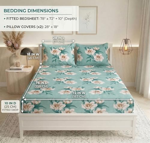 Image of BSB HOME 210 TC Cotton Double Bedsheet with 2 Pillow Covers, Soft Breathable Fabric, Elastic Fitted Sheet, Wrinkle Resistant, Deep Pocket Fit - 78 x 72 + 10 Inches (Dusty Sage)
