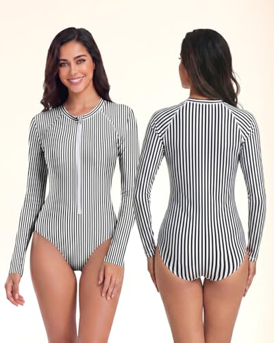 Image of Century Star UPF 50+ Long Sleeve Swimsuits for Women - Rash Guard Modest High Neck Surf One Piece Full Coverage Bathing Suit