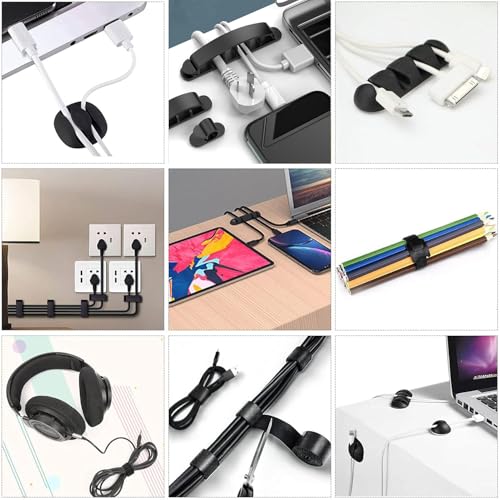 34pcs Cord Management Organizer Kit, Reusable Cable Ties Wire Organizer Set with Self-Adhesive Cable Clips for Desk Computer TV Home Office — view 2