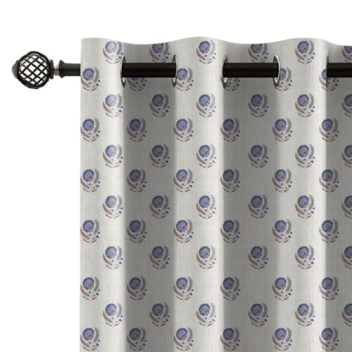 Image of LINENWALAS Printed Blackout Curtains for 7 Feet Door | Set of 2 | Printed Drapes | Thermal Insulated, Room Darkening Panels with Grommet Hanging for Living Room (Indigo Buta)