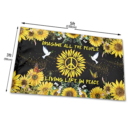 Peace Flag 3X5 Ft Fade Proof Outdoor/Inside Hippie Sunflower Breeze Flag Garden House Home Decor Double Stitched With Metal Grommets #TOP2