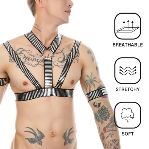 Image of Mens Harness Belt Nylon Elastic Body Shoulder Strap Sexy Halter Club Wear Cosplay Costume