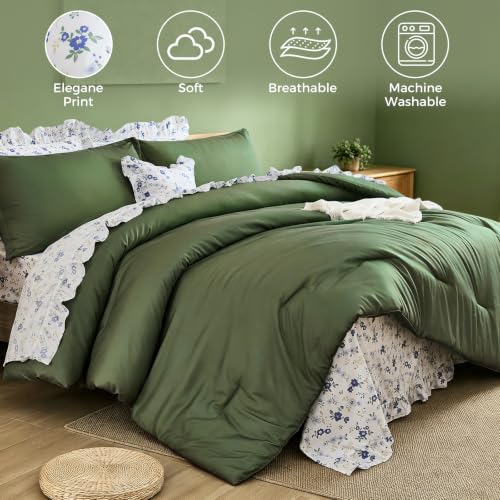 Image of WONGS BEDDING 8PC King Comforter Set, Ruffle Comforter with Floral Sheets