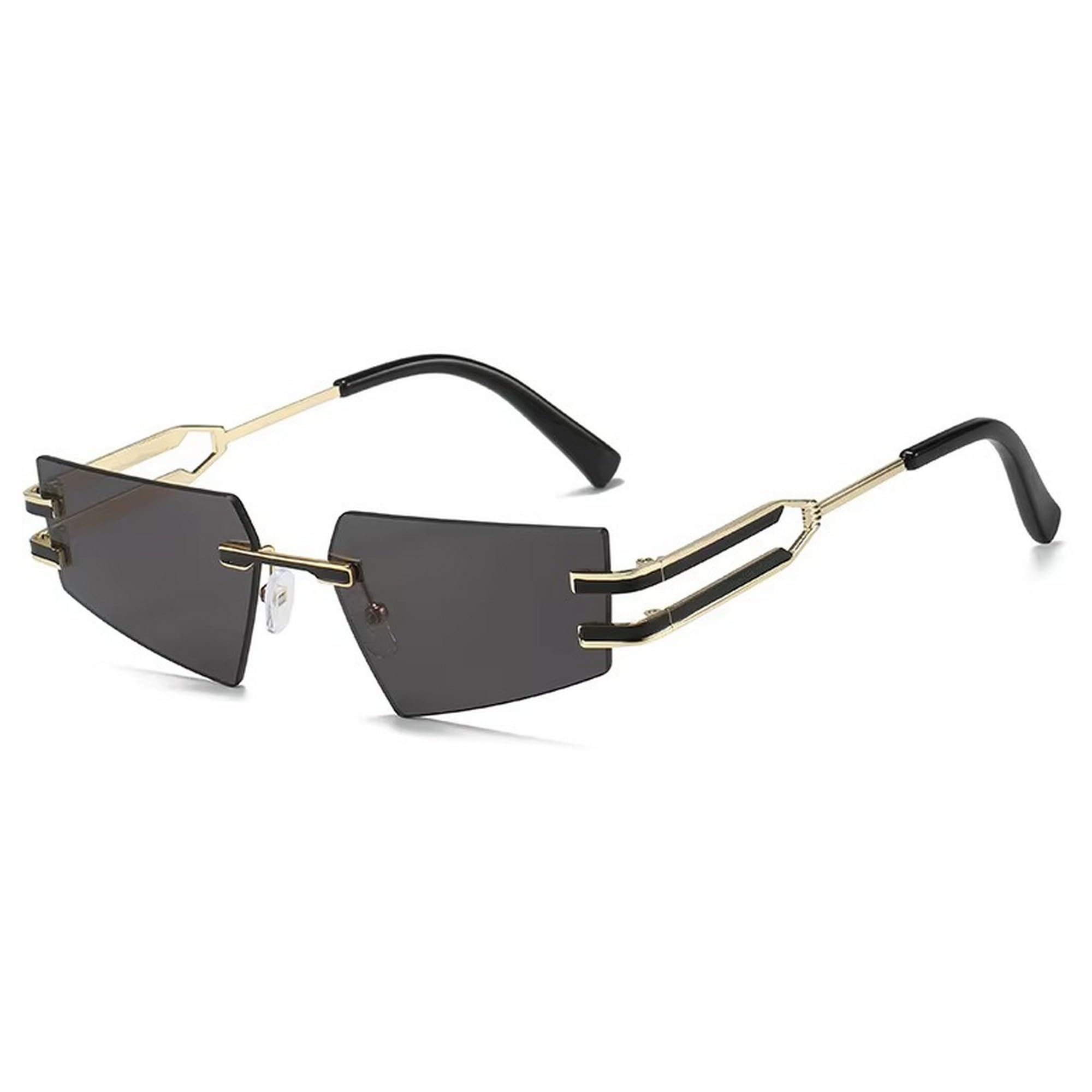 UV Protected Black Rimless Rectangular Sunglasses for Men & Women (Black)-image-9