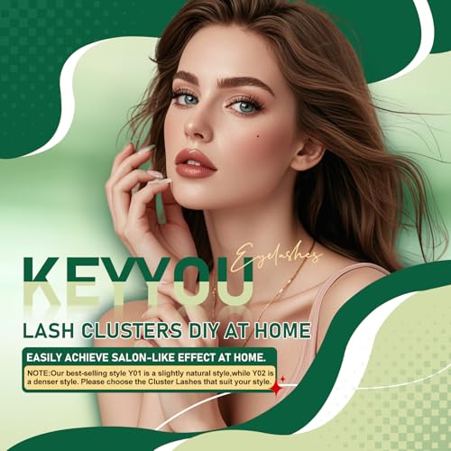 Image of Lash Clusters,96 Pcs Cluster Lashes D Curl 14mm DIY Lash Extensions Eyelash Clusters,KEYYOU Volume Wispy Individual Lashes Soft&Comfortable Easy DIY at Home(Y09,D-14mm)