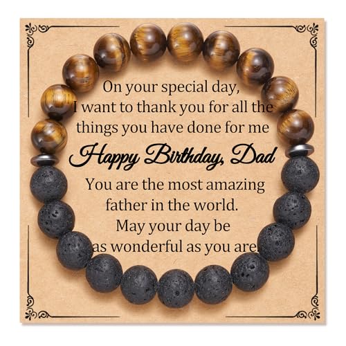 JOGDIAM Gifts for Dad/Grandpa/Uncle/Boyfriend/Boss Gifts Natural Lava Stone Bracelet for Men, Adjustable, Stone, Cubic Zirconia