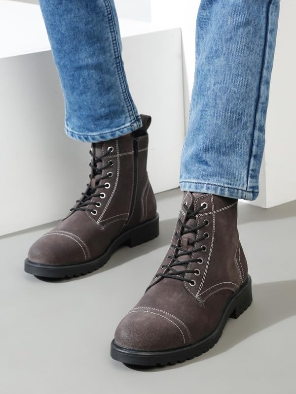 Image of TEAKWOOD LEATHERS Men's Leather Lace-up Chelsea Boot for Men, Round Toe, Blocked Heel, Textured Pattern TPR Outsole with Side Zipper | T SH TW 27