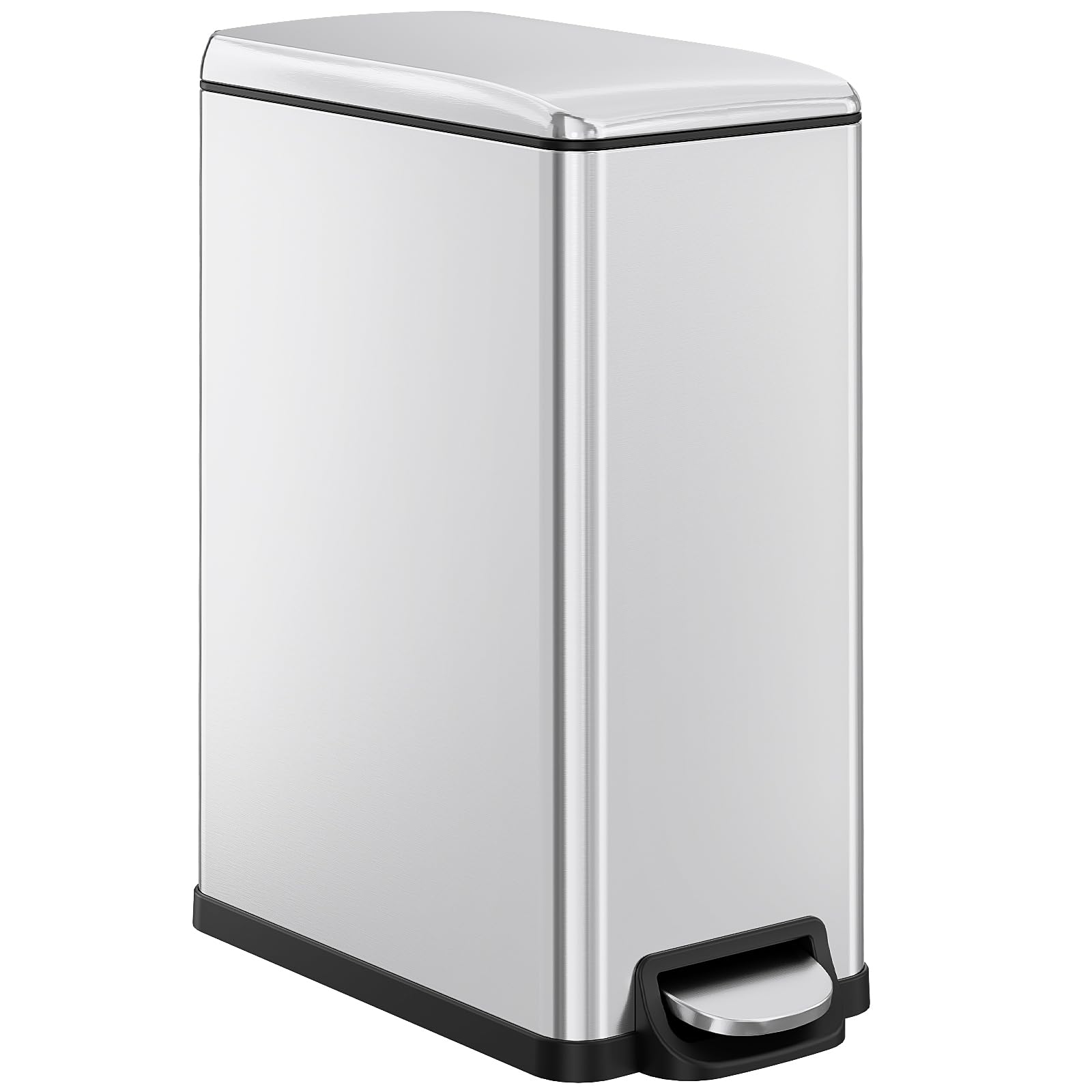 Arlopu 13.2 Gal Slim kitchen Trash Can with Lid, 50L Stainless Steel Garbage Can, Large Kitchen Rubbish Can, Step Trash Bin w/Foot Pedal and Inner Bucket, Bathroom Trash Can Airtight,Silver-image-41