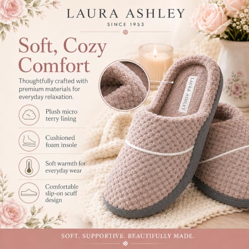 Image of Laura Ashley Women's Spa Slip-On Rugged Scuff Slipper, Non-Slip House Slippers with Cushioned Insole for Ladies