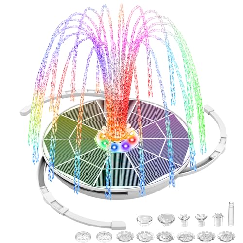 AISITIN 6.5W LED Solar Springbrunnen für Außen mit Fernbedienung,Solar Teichpumpe mit 3000mAh Akku, Fester Halterung, Runden Solarbrunnen mit 8 Fontänenstile für Gartenteich,Teich,DIY Wasserspiel