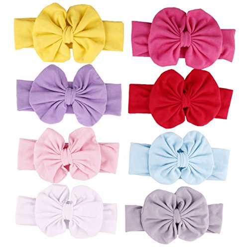 Qandsweet Baby Girl's 14" Soft Headbands and Bows (8pack)
