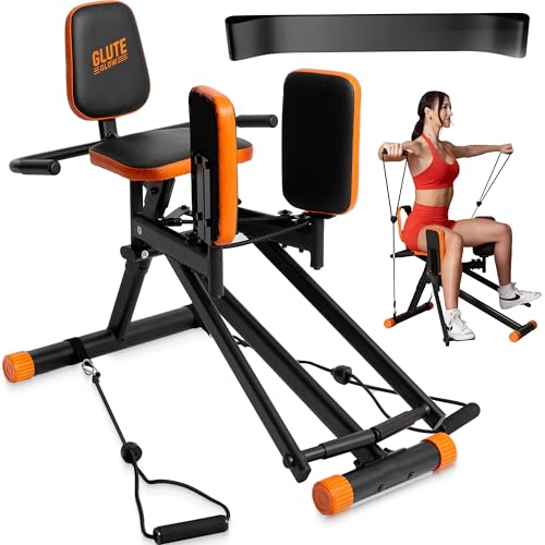 Glute Glow™ Hip Abductor Machine for Home Gym- USA Based- Booty Builder & Booty Trainer for Women – 3 Resistance Levels – Bonus Arm Bands, Thigh Workout – Glute Workout Equipment & Glute Machine