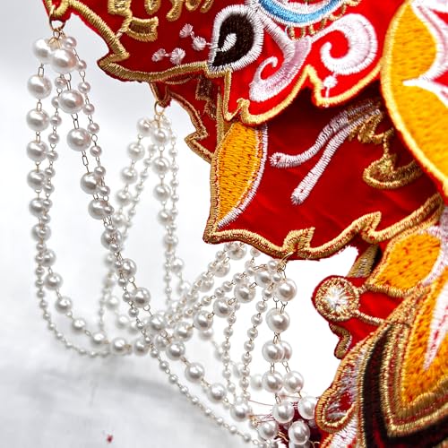 Chinese Red Wedding Phoenix Lace with Pearl Cloud Collar Shawl Wrap Shoulder Scraf for Mamian Skirt Hanfu Handmade（Red Wedding）4