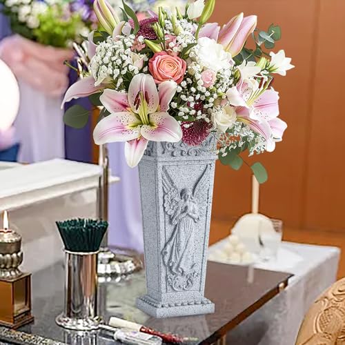 Cemetery Flowers Vase with Spike, Memorial Grave Vase Resin Flowers Holder for Headstone, Grave, Cemetery, Garden, Lawn, Yard Decorations (1Pc, Grey) image 6