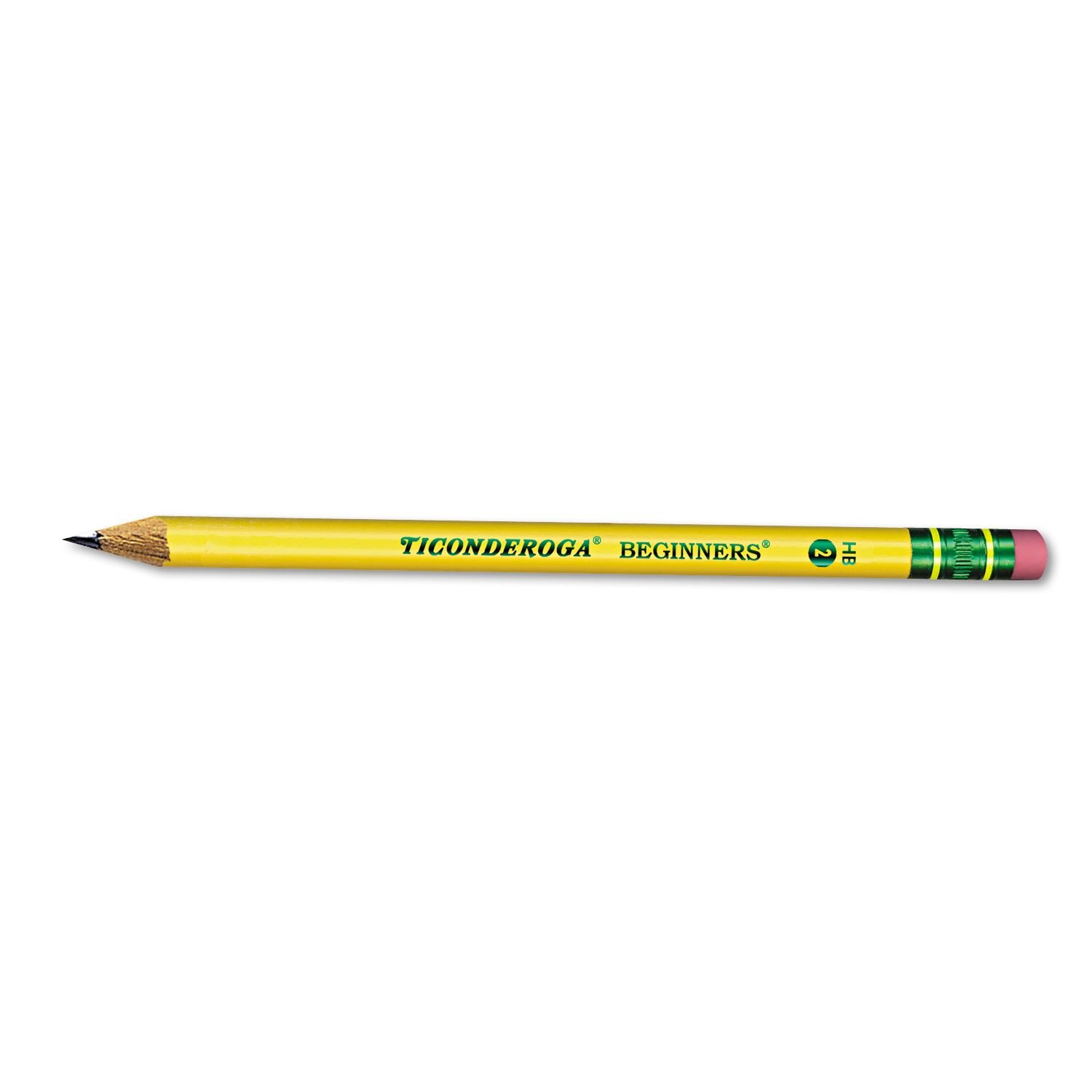 Dixon - Ticonderoga Crayon en bois pour débutants avec gomme, HB #2, corps jaune – 12 crayons