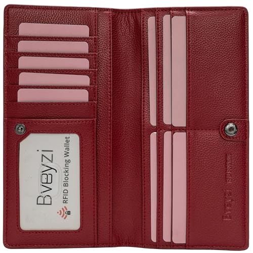 Bveyzi Ultra Slim Thin Leather RFID Blocking Credit Card Holder Bifold Clutch Wallets for Women