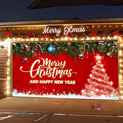 Image of Christmas Garage Door Decorations 6 x 13 ft, Merry Xmas Cover