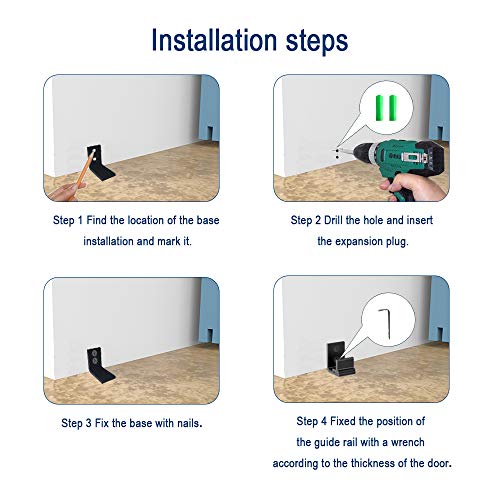 CCJH Flexibel Einstellbar Wandhalterung Schiebetür Bodenführung, Einfache Installation, Schwarz