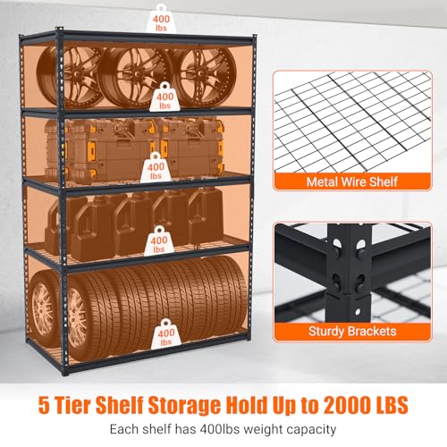 Garage Shelving, Heavy Duty Garage Shelving 48" L x 24" W x 72" H, 2500lbs Load Bearing Storage Shelves Adjustable, Durable Metal Storage Shelves, Easy Assemble for Garage, Basement