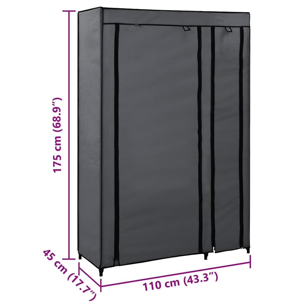 Składana szafka tekstylna szara 110 x 45 x 175 cm z zwijanymi drzwiami