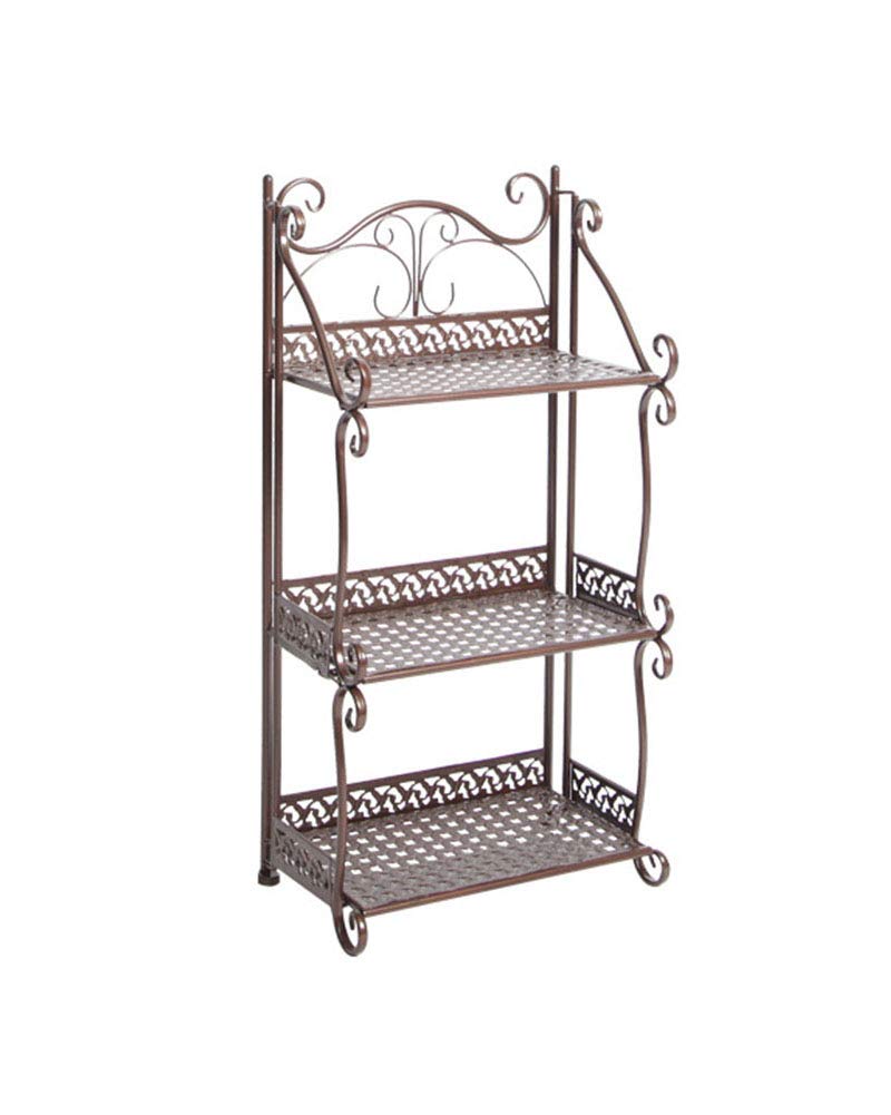 GUOCU Supporto per Piante Decorativa,Scaffale Scaffalatura Libreria Mensola con Scala a più Livelli Pieghevole in Ferro Metallico Stile Rustico 3 livelli Caffè Taglia unica
