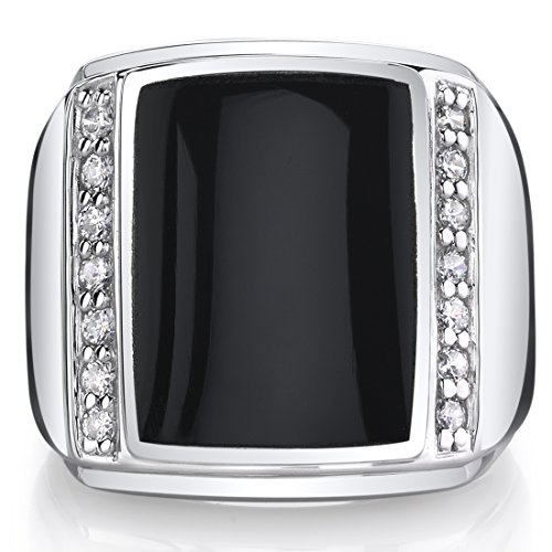 PEORA Men's Genuine Black Onyx Aston Signet Ring 925 Sterling Silver, Large 15x12mm Rectangular Shape Sizes 8 to 132