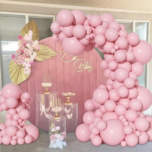 Image of Ouddy Party 129Pcs Pink Balloon Arch Garland Kit in 18 12 10 5 Inch | Different Sizes 6Pcs 18 inch Light Pastel Pink Latex Balloons for Birthday Bridal Baby Shower Wedding Party Decorations