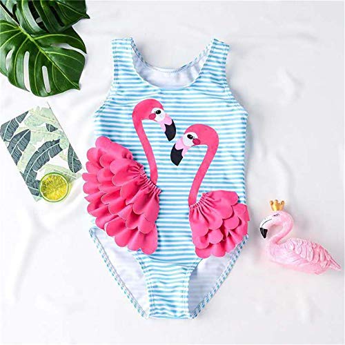 Toddler Baby Girls Swimsuit One-Piece Swimwear Ruffled Backless Bathing Suit Tankini (Flamingo, 3-4T)