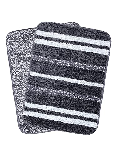 SARAL-HOME-EASY-LIVING-Saral-Home-Microfiber-Striped-Anti-Skid-Set-Of-2-Bathmats-Black35X50-Cm Microfiber Striped Anti Skid