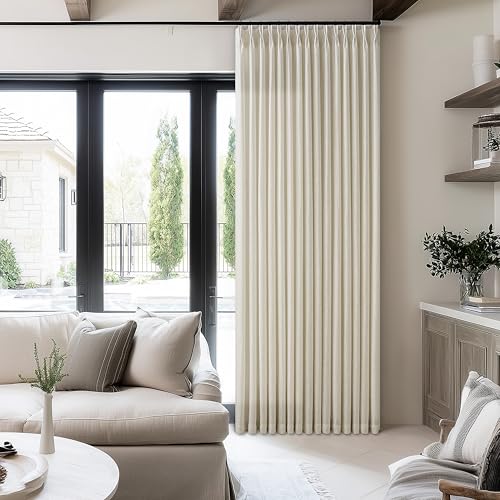 Image of Pinch Pleated Linen 102 Inch Curtains 60 Inch Wide Semi Sheer | 60 Inch Width,Room Divider,Light Filtering,Thick Linen,Extra Wide,Patio Sliding Door,Balcony,Floor to Ceiling Window,1 Panel