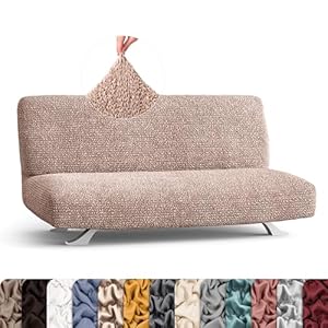 PAULATO BY GA.I.CO. Futon Cover – Armless Couch Cover Sofa Bed Slipcover Without Armrest – Soft Fabric Covers – 1-Piece Form Fit Stretch Futon Protector for Kid Pet – Microfibra – Blush Taupe