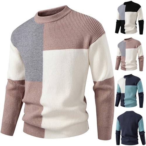 Cambkatl Men's Stylish Color Block Pullover Sweaters - Stretch Casual Crewneck Long Sleeve Knitted Cozy Sweater Tops2