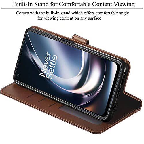 Image of TheGiftKart Flip Cover Back Case for OnePlus Nord CE 2 LITE 5G | Dual-Color Leather Finish | Inbuilt Stand & Pockets | Wallet Style Flip Back Case Cover for OnePlus Nord CE 2 Lite 5G (Brown & Coffee)