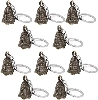 10 Pcs Vintage Jingle Bells Metal Antique Bell Bronze Craft Small Bells Hanging Ornaments Mini Hanging Bells for Keychain Jewelry Indoor and Outdoor Garden Good Luck Blessing Decoration with Keyring