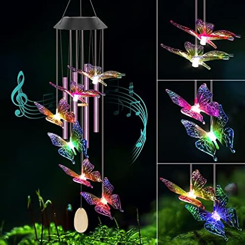 Solar Wind Chimes, Butterfly Wind Bell for Grandma Mom Women Memorial Birthday Gifts Garden Yard Patio Outside Decor Outdoor Mobile Hanging Cover