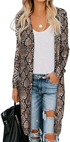 Dokotoo Womens Plus Size Fashion Animal Snake Printed Open Front Knitting Fall Winter Long Sleeve Lightweight Cardigans Sweaters Coats Outerwears Long Cardigans Sweaters, No Button No Pocket X-Large