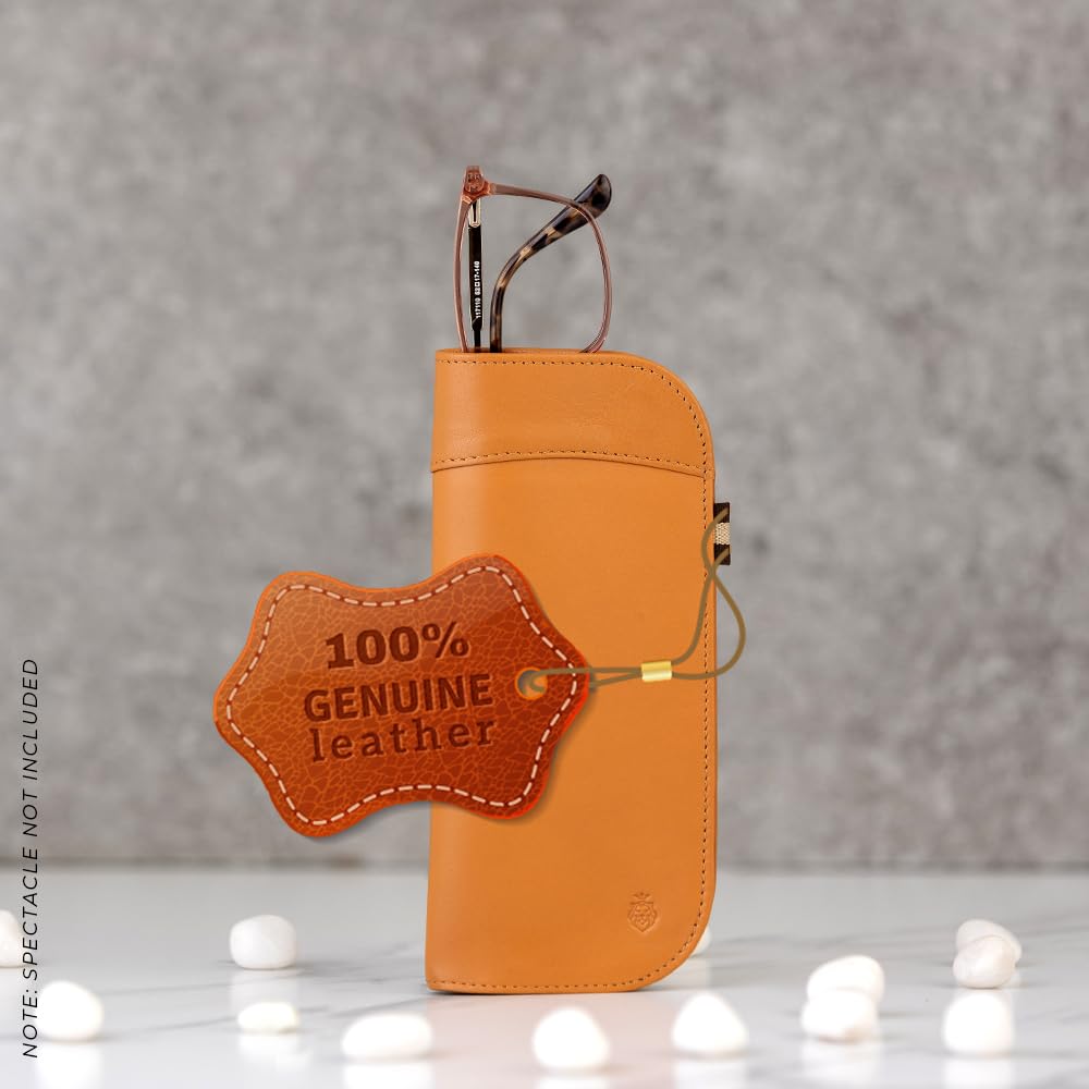 HAISH Spectacle/Glasses Case - Genuine Leather, Magnetic Closure for Secure Protection, Soft Inner Lining to Prevent Scratches, Premium Unisex Design Keeps Glasses Safe (SC-Corporate TAN) 2