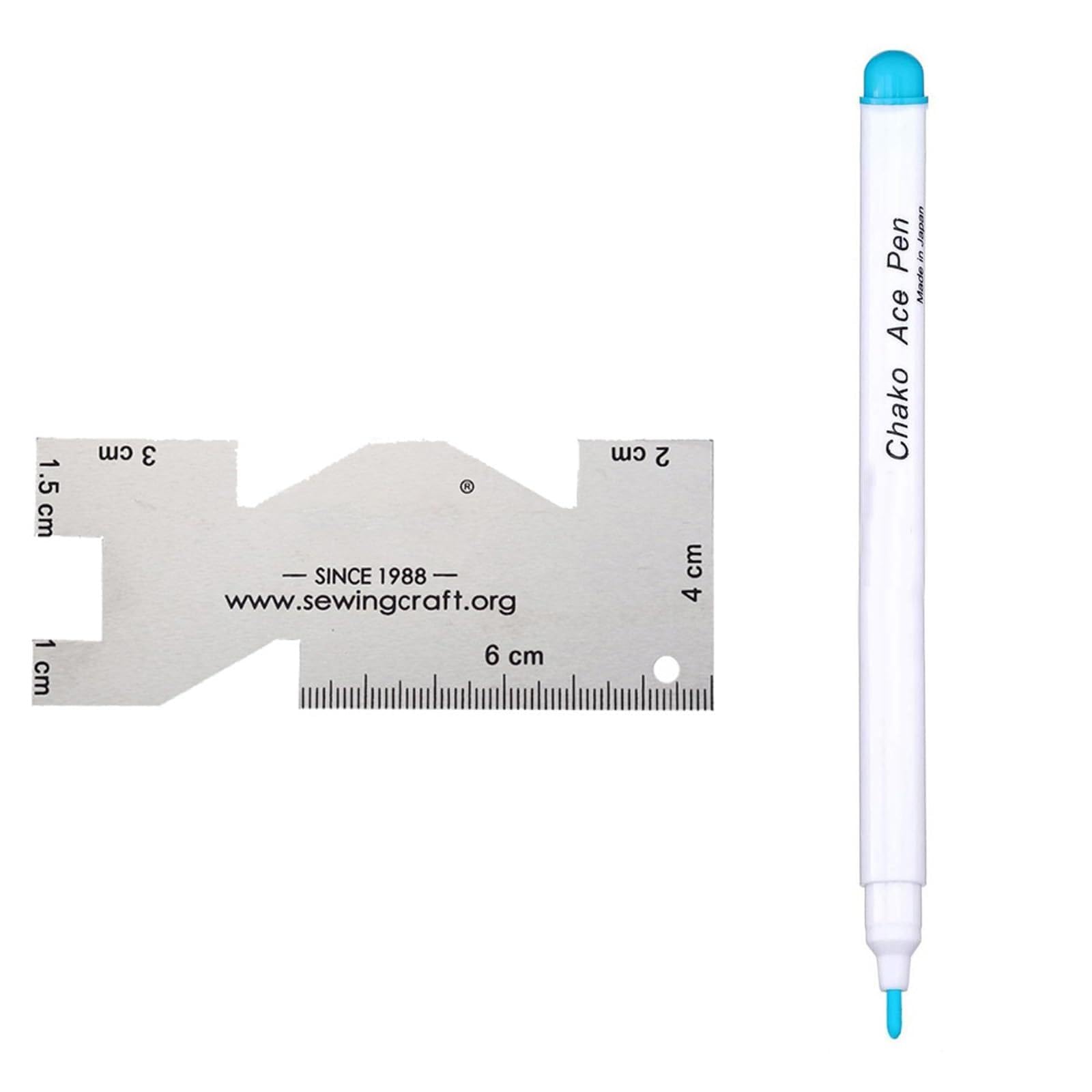 MLWSKERTY Water Soluble Fabric Marking Pen with Metal Quilting Ruler Trick Marker Water Erasable Pen for Quilting Sewing Dressmaking Tool
