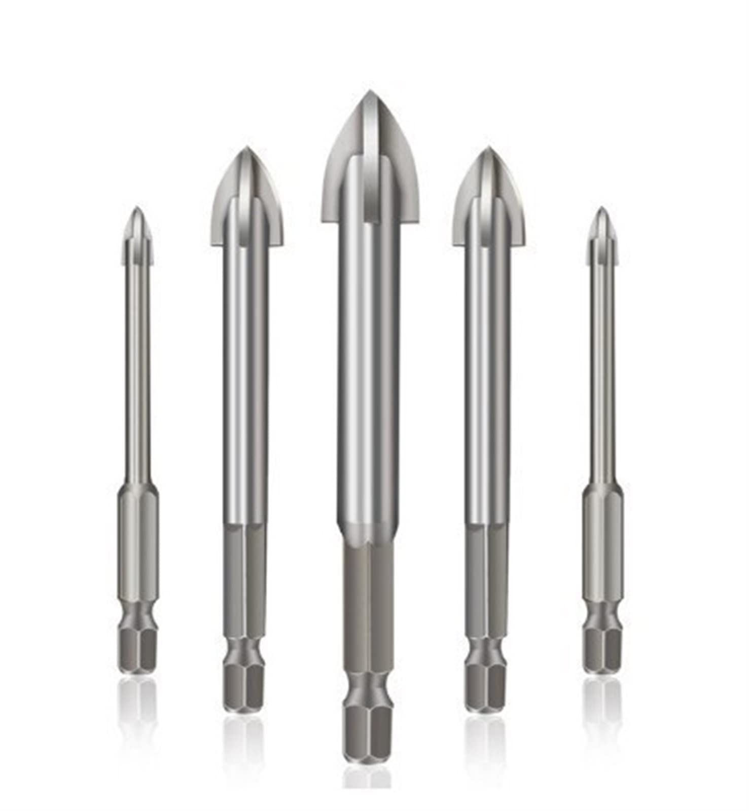 5 pz/set 3/4/5/6/7/1 0 MILLIMETRI Croce Triangolo Punta Del Trapano Efficiente Strumento di Foratura Universale In Metallo Duro Strumenti di Utilità Misura for La Lavorazione Del Legno (Color : 5 PCS
