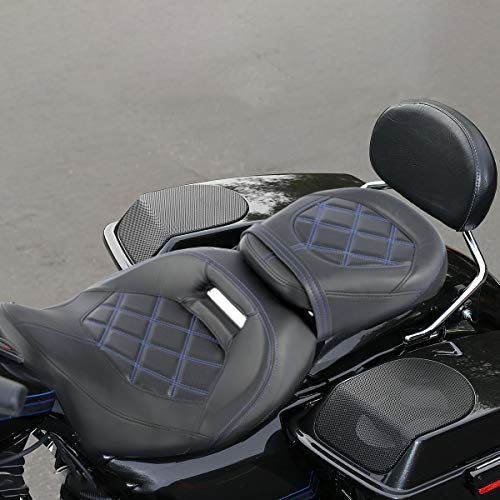 XFMT Low-Profile Rider Passenger Pillion Touring Seat w/Color-Matched Passenger Backrest Pad For Harley Davidson Touring Road King Street Glide Road Glide Electra Glide CVO 2009-2020