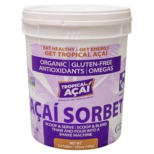 Tropical Açai Organic Acai Sorbet Base 22lb Pail - Brazilian Berry Superfood for Smoothies & Bowls - Vegan Non-GMO Frozen Dessert