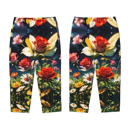 Pajama Pants Pajama Bottoms with Elastic Waistband Sleepwear Lounge Pants, Rose Sunflowers Starry Sky3