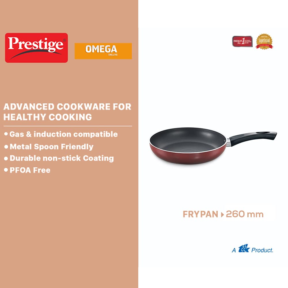 Prestige TTK OMG DLX Sleeve Induction Base Non-Stick Aluminium Fry Pan, 26cm, Red 1