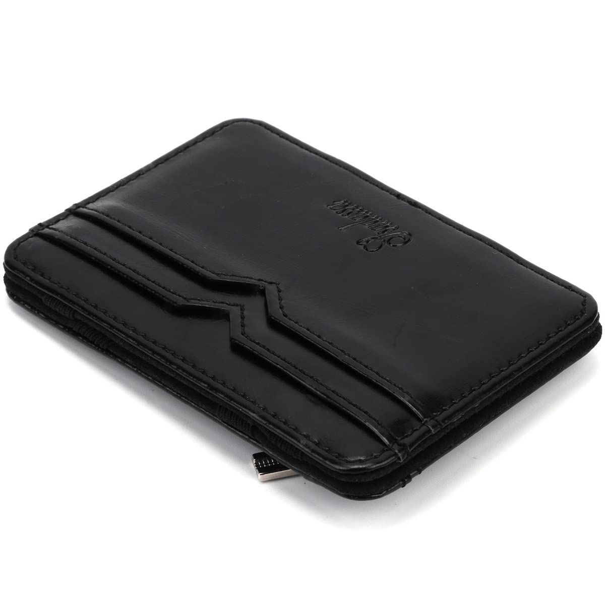 AyeVisionRFID Blocking Magic Flip with Zipper PU Leather Wallet Slim Credit Card Holder Mens Money Clip (Black)